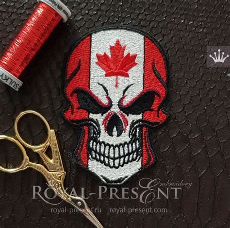Canadian flag skull Machine Embroidery Design
