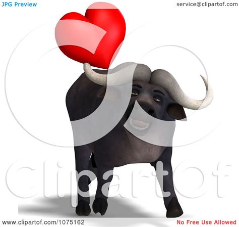 Clipart 3d Water Buffalo With A Heart On His Horn Royalty Free Cgi
