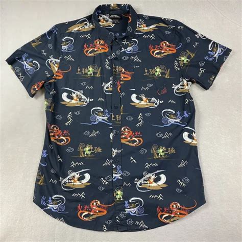 Nickelodeon Avatar Button Up Shirt Mens All Over Print Last Airbender Xl Navy 2999 Picclick