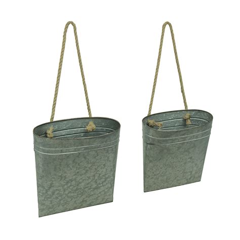 Galvanized Metal Hanging Basket Set Of 2 Indooroutdoor Planters