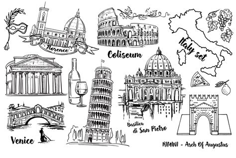 Big Italy Vector Sketch Collection Italy Illustration Italy Tattoo