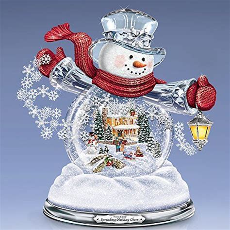 Thomas Kinkade Snowglobe Snowman With Lighted Scene Plays 8 Holiday Carols By The Bradford