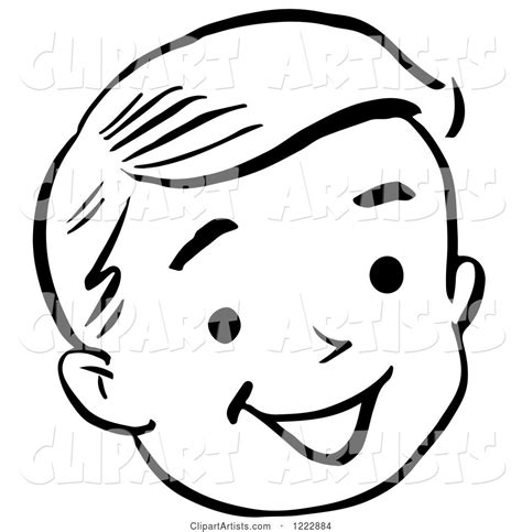 Happy Retro Boy Face In Black And White Clipart By Picsburg