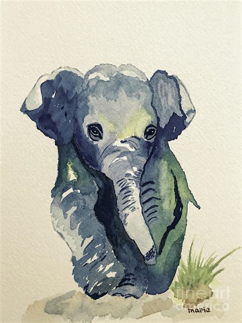 Baby Elephant Gray Painting By Marie Dudek Brown Fine Art America