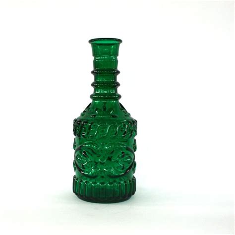 Vintage Emerald Green Vase Vintage Wine Decanter Bottle Glass Vase Barware Vintage Bar Cart