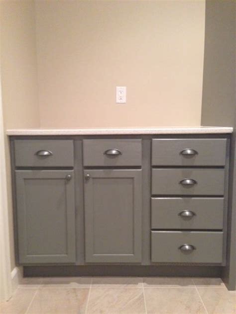 Here are our finished lower cabinets painted SW Classic French Gray (walls are SW Kilm Beige ...