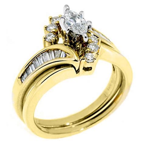 K Yellow Gold Carats Marquise Baguette Round Diamond Engagement Ring Set Walmart