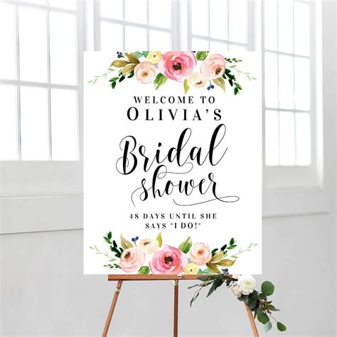 Welcome Bridal Shower Floral Sign Welcome Sign Printable Etsy