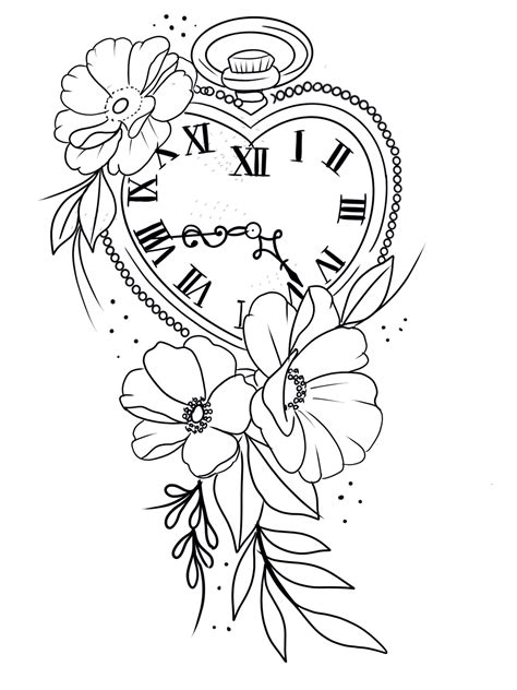 Clock Tattoo Stencil Design