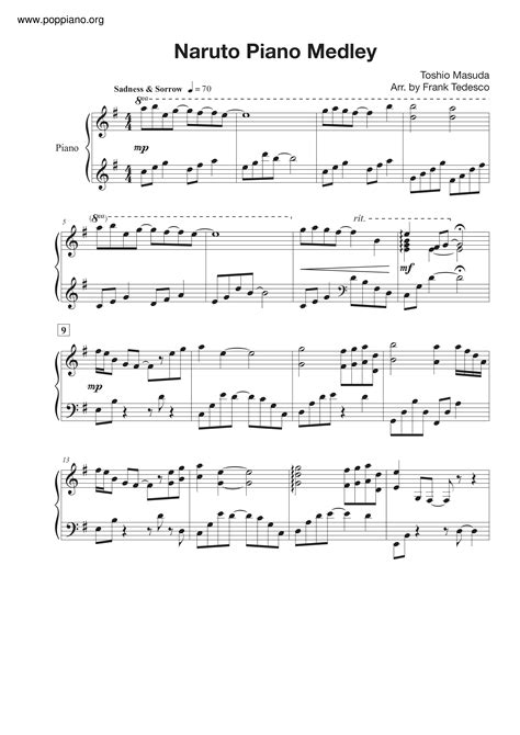 火影忍者 Naruto Piano Medley 琴谱五线谱pdf 香港流行钢琴协会琴谱下载