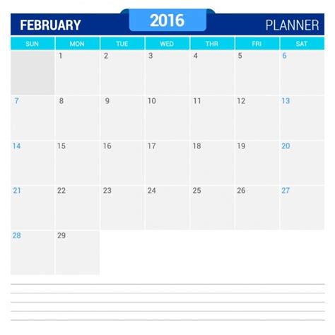 Calendario Febrero 2016 Vector Gratis