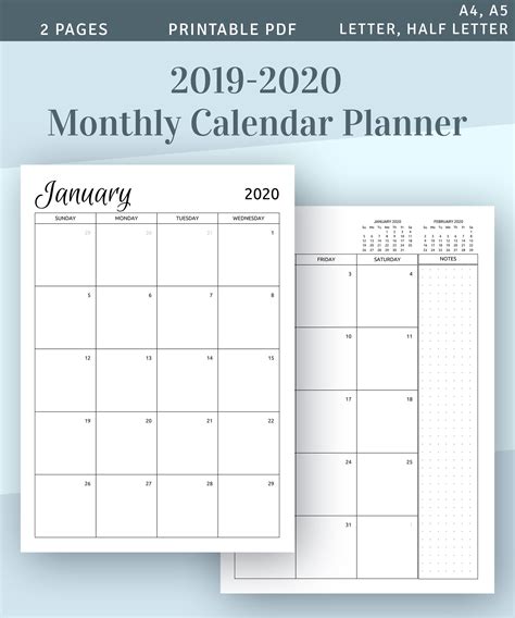 Two Page Monthly Calendar 2020 Calendar Template Printable