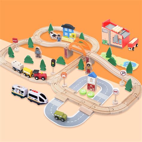Wooden Train Track Toys Magical Brio Magnetic Rail Bridge Station