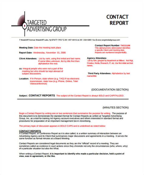 Contact Report Templates 8 Free Word Pdf Format Download