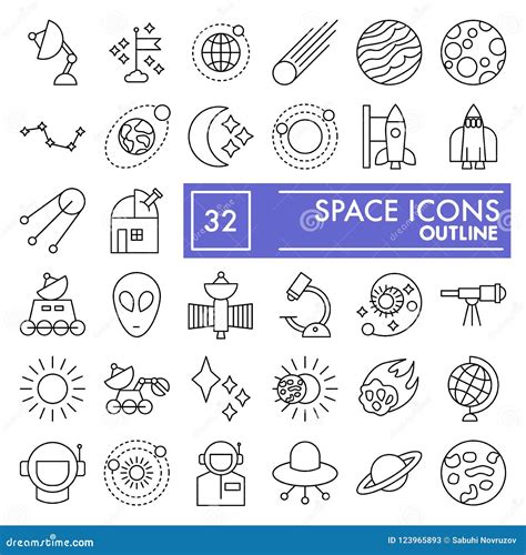 Space Thin Line Icon Set Astronomy Symbols Collection Vector Sketches