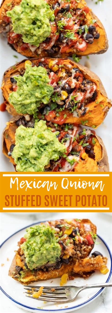 Looks easy to make too and i have most of the stuff in my cupboard already so i'll probably have to give this one a go. Mexican Quinoa Stuffed Sweet Potatoes #vegan #healthy ...