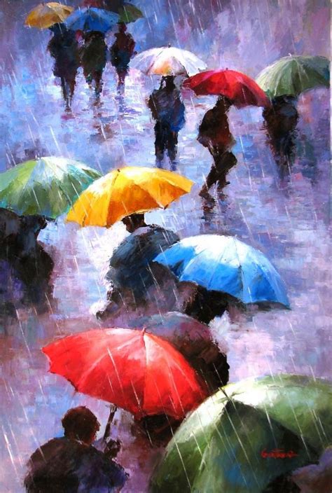 Rainy Day People Oil Painting By Paul Guy Gantner