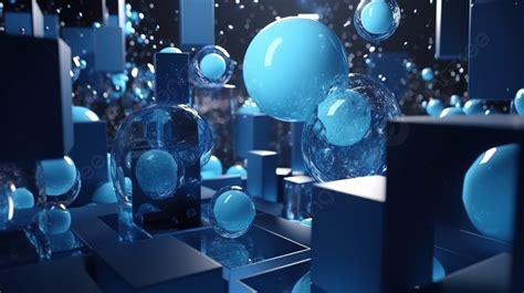 Blue Balls Background Bubbles In A Square Environment 3d Render