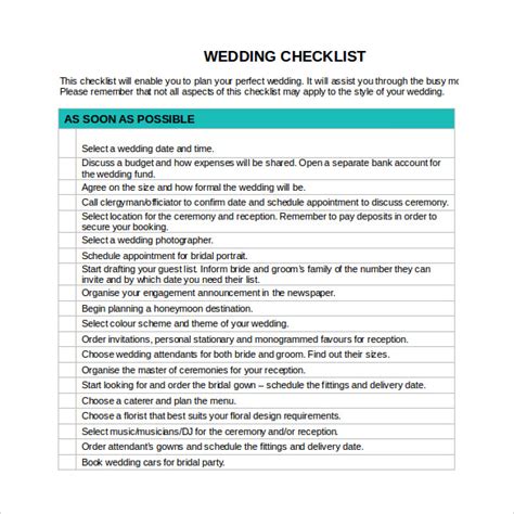 Wedding Checklist Template Word