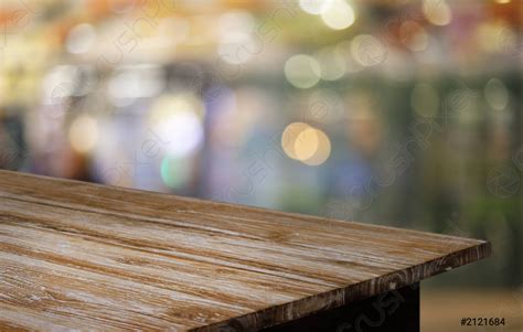 Wood Table Top In Blur Background Room Interior With Empty Stock