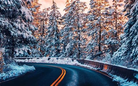 Download Wallpapers American Highway Winter Snow Asphalt Road With
