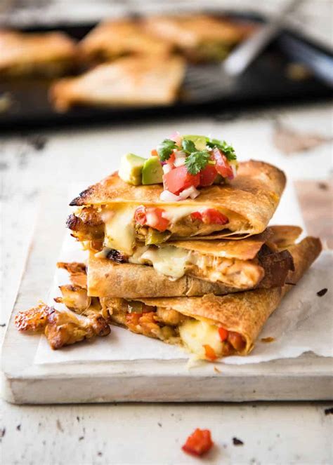 They are not only filled with cheese and chicken, but a delicious. Oven Baked Chicken Quesadillas | RecipeTin Eats