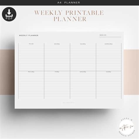 A4 Weekly Planner Printable Planner Weekly Desk Planner Etsy