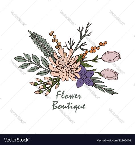 Beautiful Flower Boutique Logo Emblem Royalty Free Vector