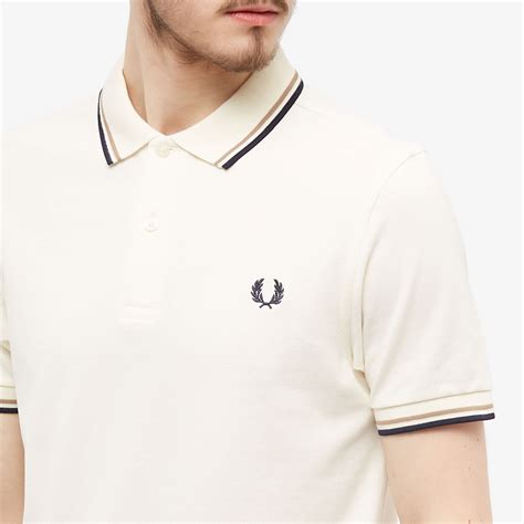 Fred Perry Slim Fit Twin Tipped Polo Ecru Warm Stonee And Navy End