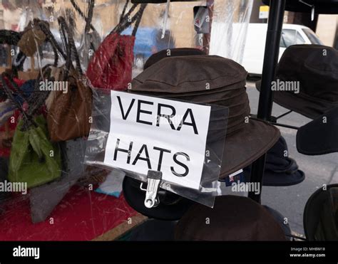 stall selling tv detective vera hats newcastle quayside market north east england uk stock
