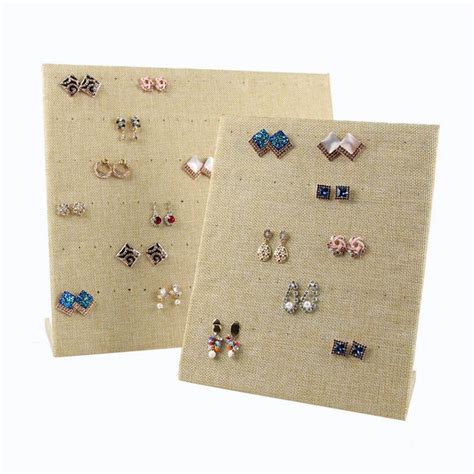 Large Khaki Jewelry Storage Fabric Linen Earring Holder Board Pin Ear