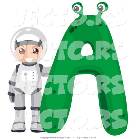 Vector Of An Alphabet Letter A With An Astronaut Boy By Bnp Design