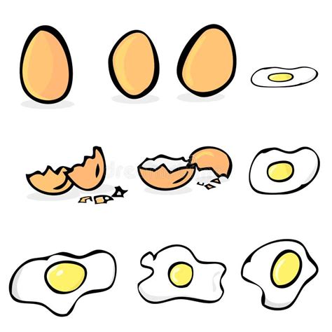Vector Hand Draw Sketch Set Of Raw And Sunny Side Up Chicken Egg Stock