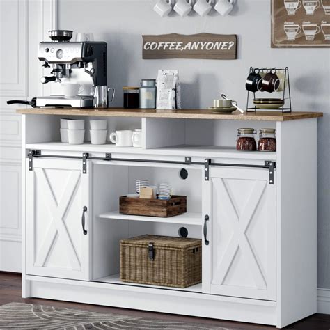 52 White Coffee Bar Cabinet Kitchen Buffet Storage Cabinet With
