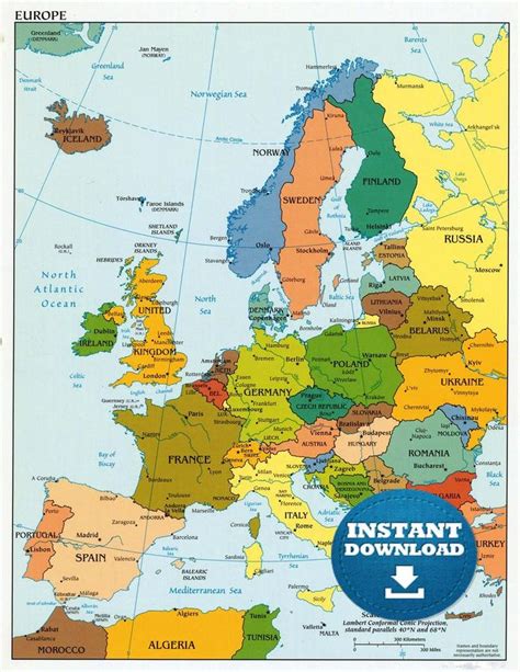 Digital Modern Map Of Europe Printable Download Large Europe Etsy