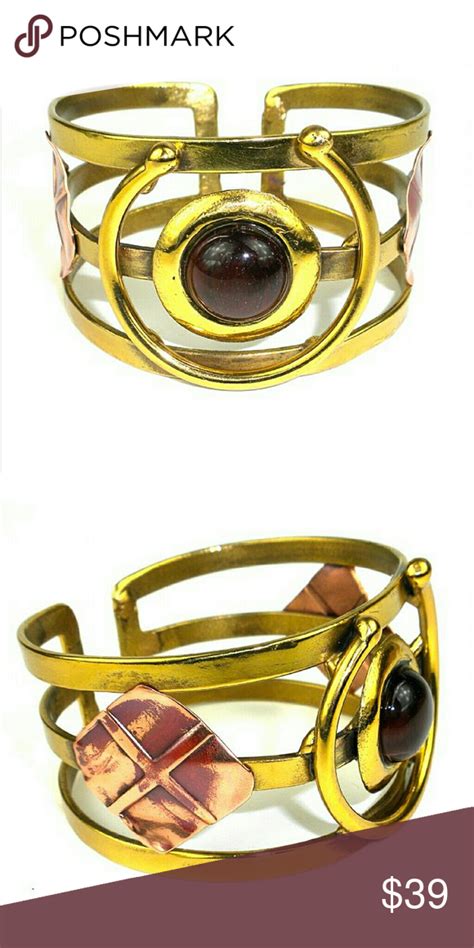 Handmade Brass Copper Tiger Eye Cuff Bracelet Handmade Brass