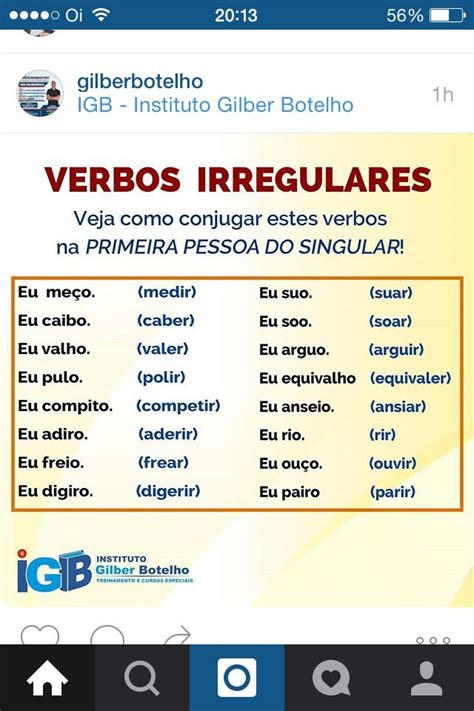 Os Verbos Regulares E Irregulares Em Portugues Exemplo Recente