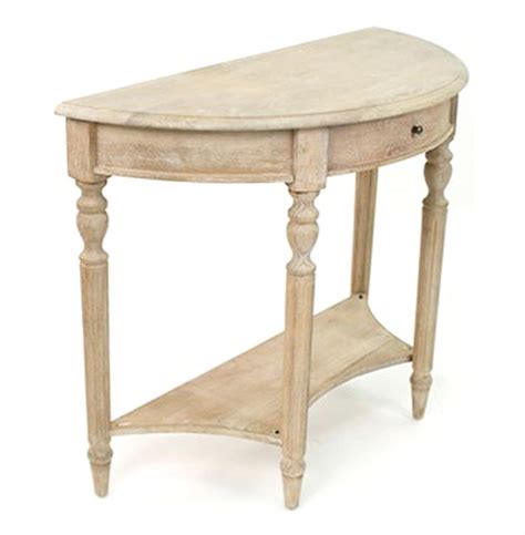 Tracy French Country Limed Grey Solid Oak Demilune Console Table