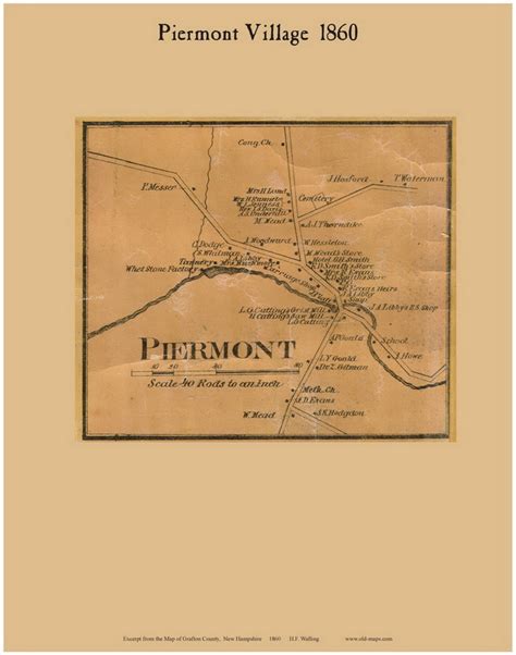 Piermont Village New Hampshire 1860 Old Town Map Custom Print