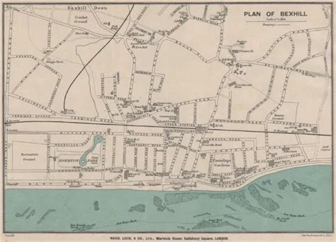 Bexhill Vintage Towncity Plan Sussex Ward Lock 1919 Old Antique Map
