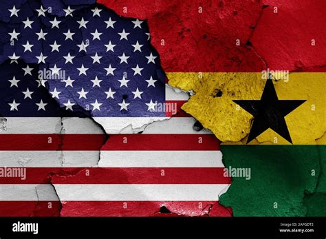 Flags Of Usa And Ghana Painted On Cracked Wall Stock Photo Alamy