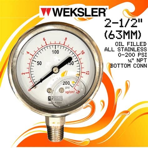 2 12 0 200 Psi Pressure Gauge Oil Filled All Stainless Steel 14