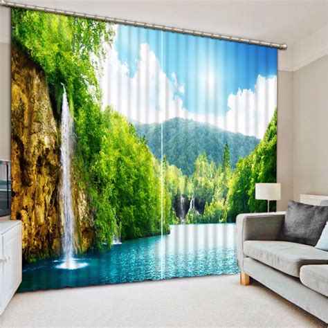 Nature Scenery Curtains Modern Living Room Bedroom Curtains Waterfall