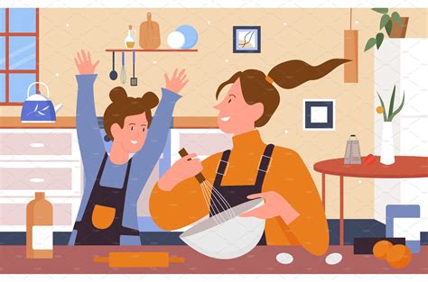 Mother And Daughter Cook Together Food Illustrations ~ Creative Market