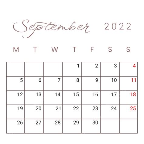 September Calendar Vector Png Images Simple September 2022 Calendar