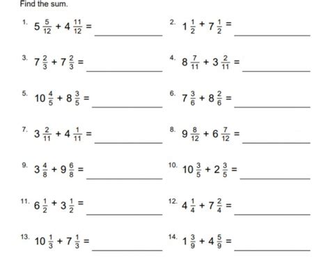 Adding Mixed Numbers Worksheet With Like Denominators