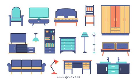 Flat Furniture Colorful Collection Vector Download