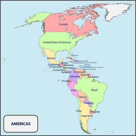 Mapa Político De Las Américas Con Nombres Ilustración Del Vector