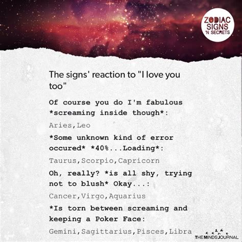 The Signs Reaction To I Love You Too