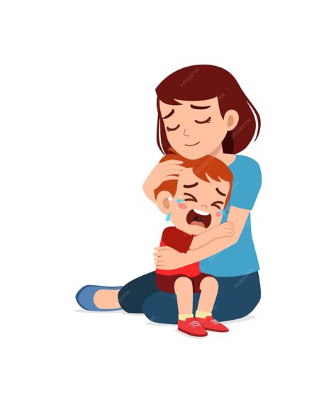 Premium Vector Young Mother Hug Crying Little Boy And Try To Comfort